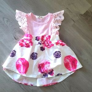 NWOT Baby Girls pink floral dress with lace detail